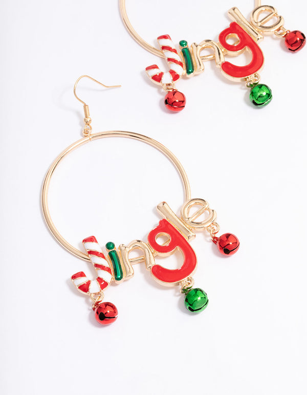 Gold Christmas Jingle Hoop Earrings