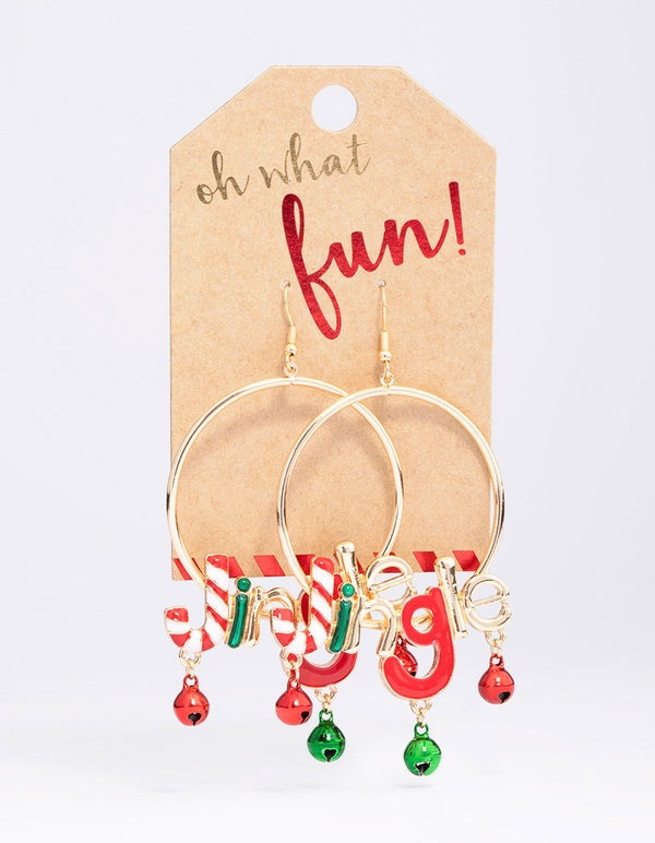 Gold Christmas Jingle Hoop Earrings