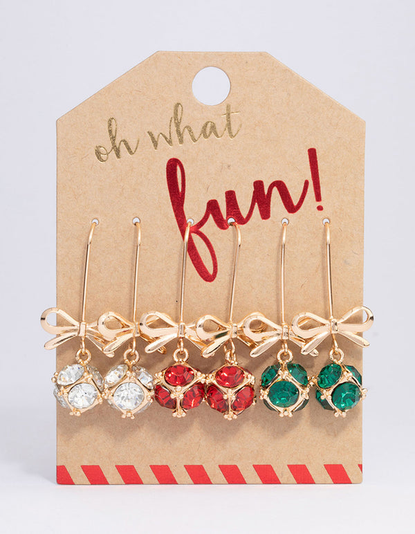 Gold Mixed Bow Drop Earrings 3-Pack