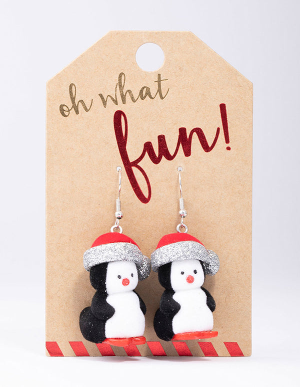 Christmas Penguin Santa Hat Drop Earrings