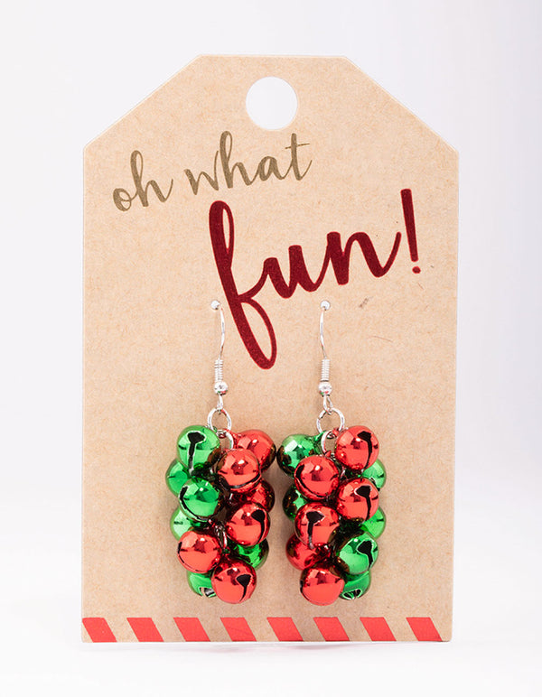 Silver Christmas Bells Cluster Drop Earrings