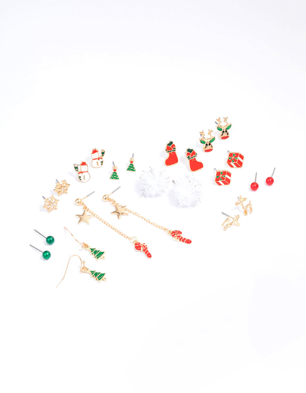 Gold Novelty Christmas Stud Earrings 12-Pack