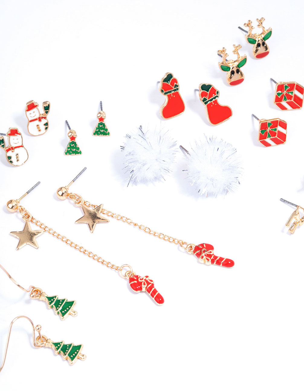 Gold Novelty Christmas Stud Earrings 12-Pack
