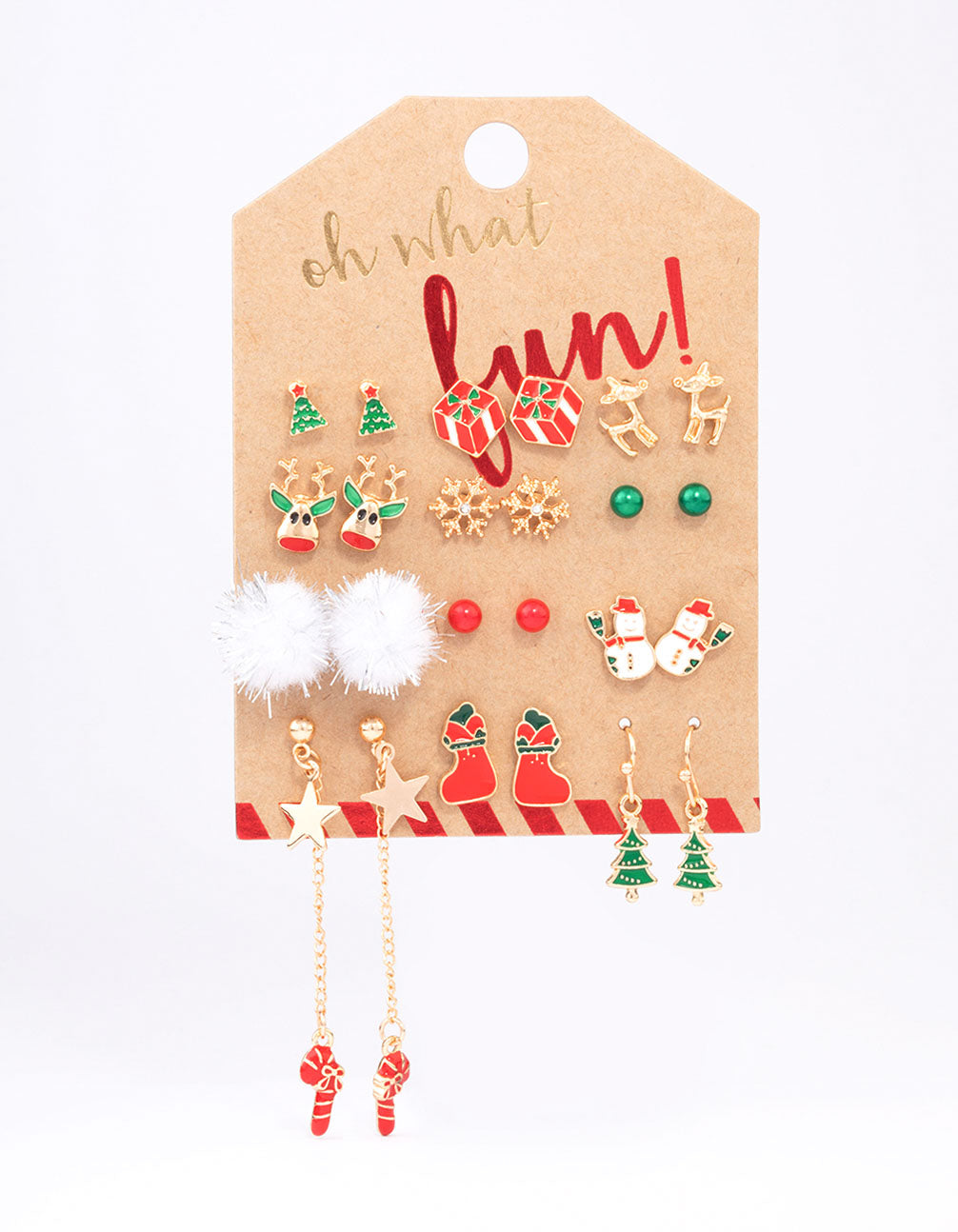 Gold Novelty Christmas Stud Earrings 12-Pack