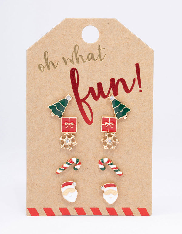 Gold Snowflake & Assorted Christmas Stud Earrings 5-Pack