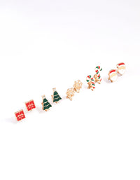 Gold Christmas & Candy Cane Clip On Earrings 5-Pack - link has visual effect only