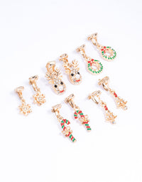 Gold Diamante Christmas Clip On Earrings 5-Pack - link has visual effect only