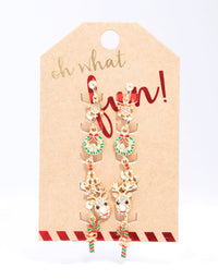 Gold Diamante Christmas Clip On Earrings 5-Pack - link has visual effect only