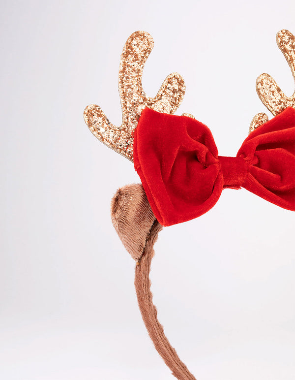Fabric Glitter Reindeer Bow Headband