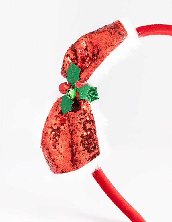 Glitter Holly Bow Headband