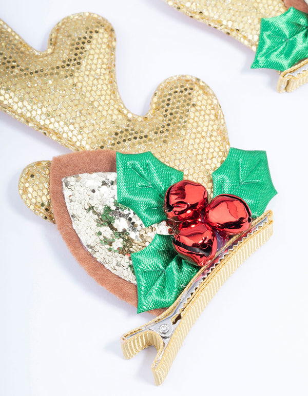Mixed Glitter Reindeer Hair Clip Pack