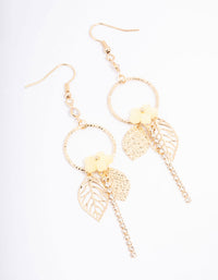 Yellow Circle Flower Leaf Chain Drop Earrings - link has visual effect only