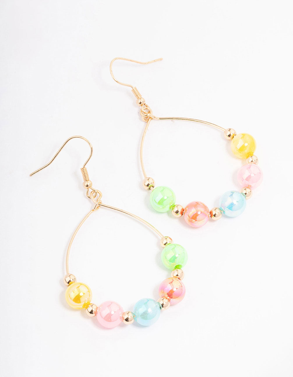 Gold Droplet Wire Beaded Hoop Earrings