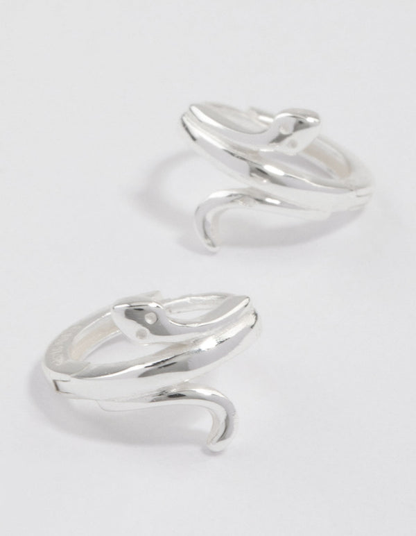 Sterling Silver Wrapped Snake Huggie Earrings