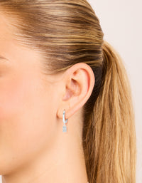 Sterling Silver Cubic Zirconia Baguette Drop Huggie Earrings - link has visual effect only