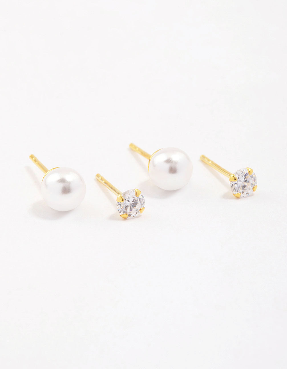 Gold Plated Sterling Silver Pearl & Cubic Zirconia Stud Earring Pack