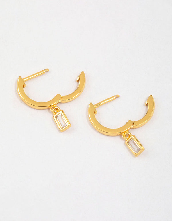 Gold Plated Sterling Silver Cubic Zirconia Baguette Drop Earrings