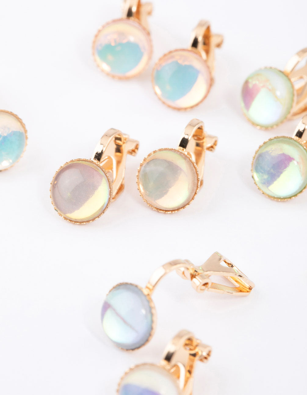 Gold Round Clip On Earrings 5-Pack