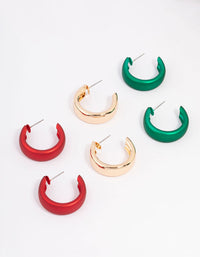 Red & Green Chunky Christmas Hoop Earrings 3-Pack - link has visual effect only