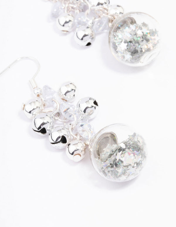 Silver Christmas Bell Shaker Drop Earrings