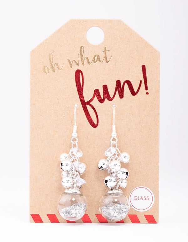 Silver Christmas Bell Shaker Drop Earrings