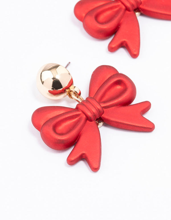 Red Iridescent Christmas Bow Drop Earrings
