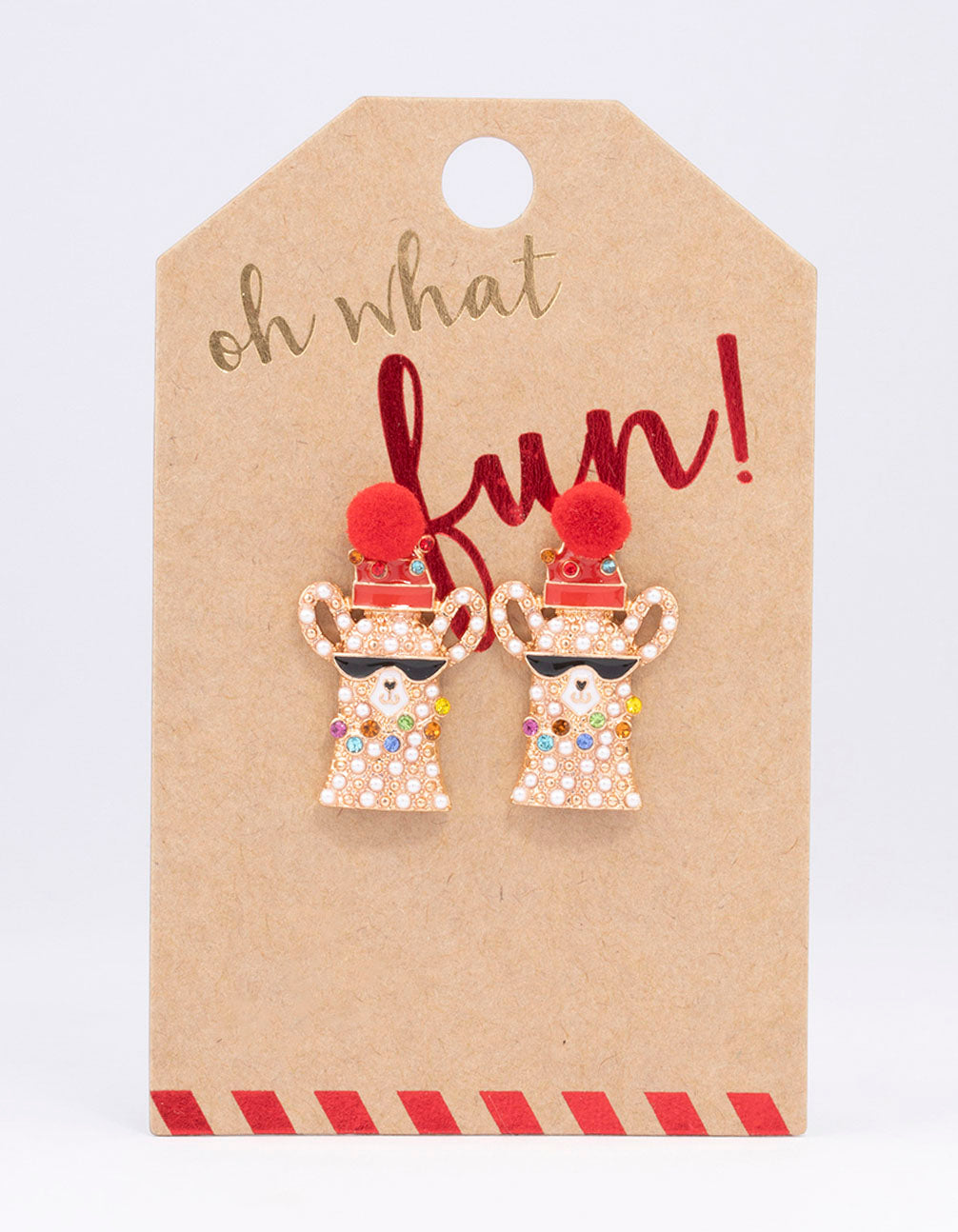 Gold Pom Pom Llama Christmas Stud Earrings