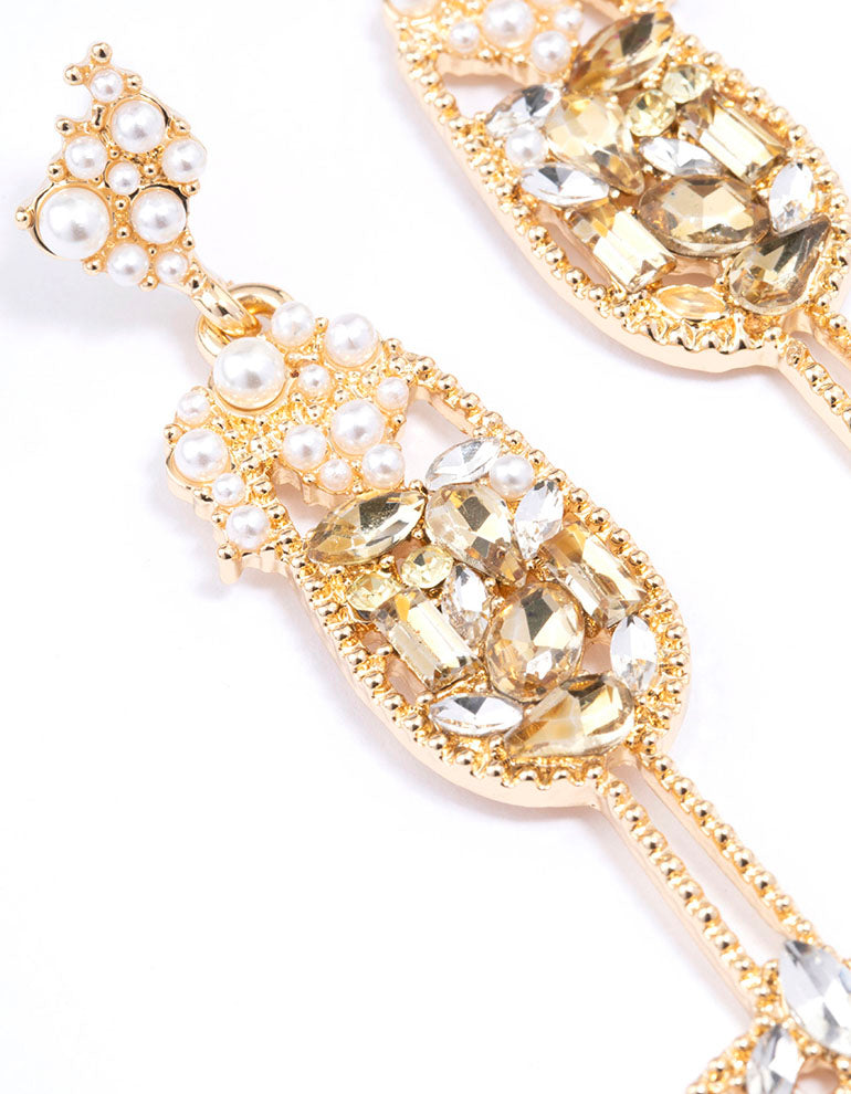 Gold Diamante Wine Glass Drop Earrings
