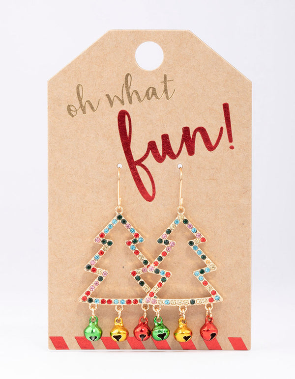 Gold Bell Christmas Tree Drop Earrings