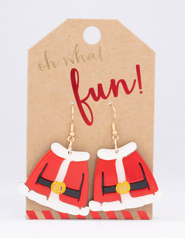 Gold Santa Coat Jacket Drop Earrings