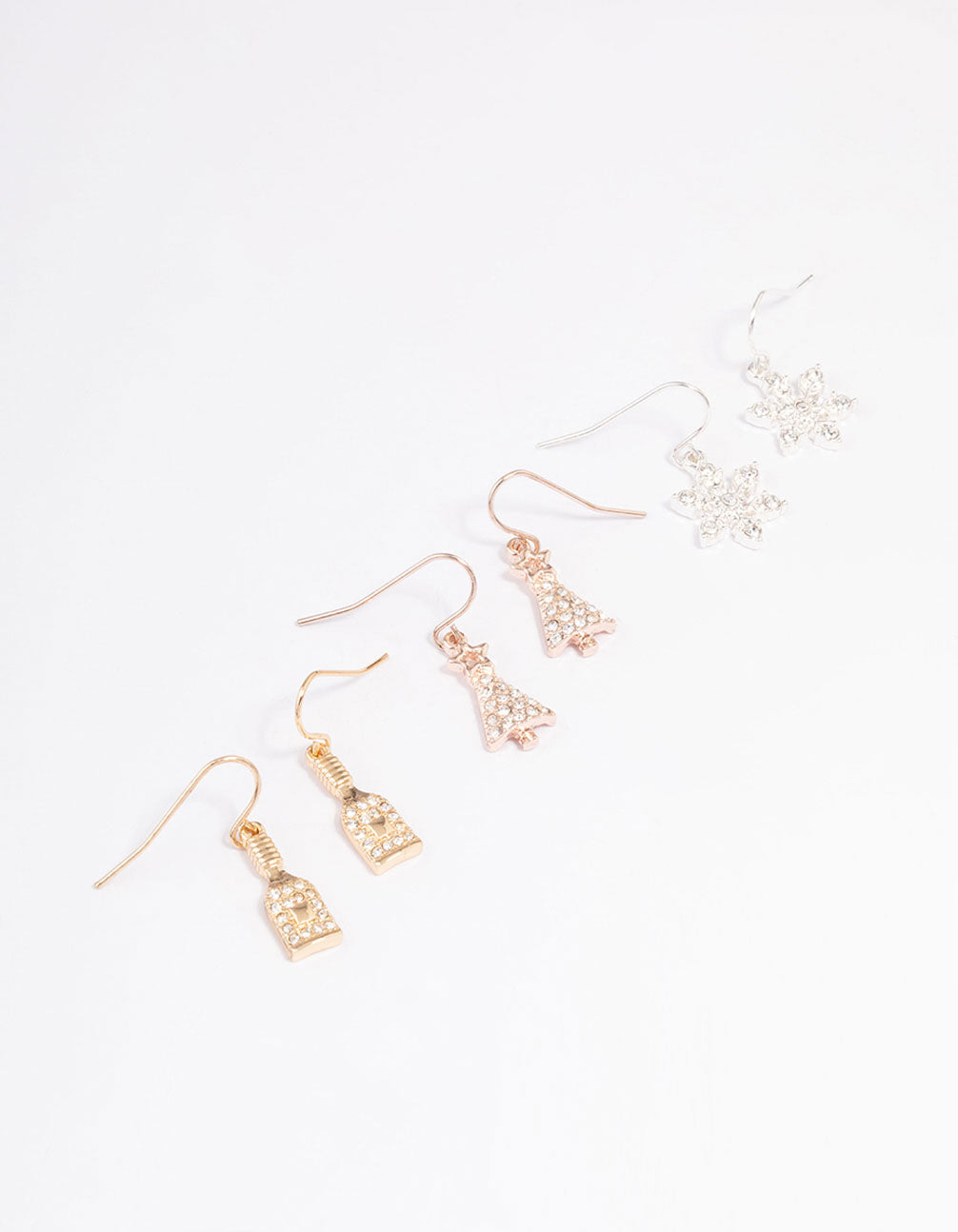 Mixed Metal Festive Wine Bottle Drop Earrings 3-Pack