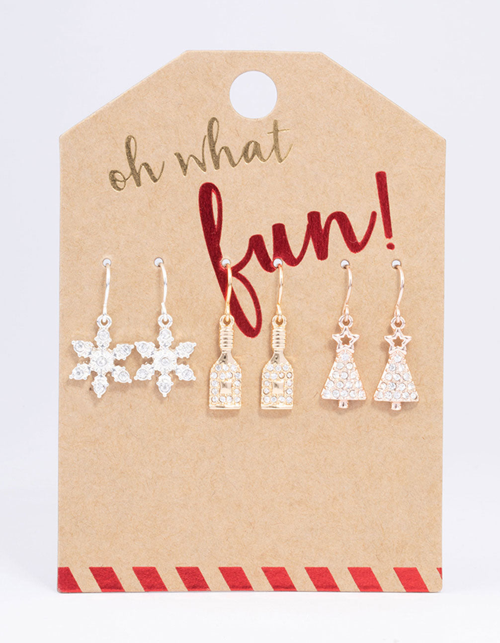 Mixed Metal Festive Wine Bottle Drop Earrings 3-Pack