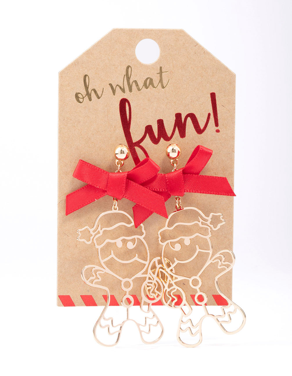 Gold Gingerbread Man Bow Drop Earrings