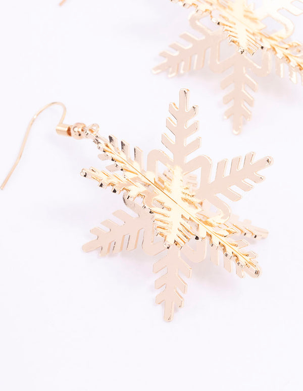 Gold Snowflake Drop Earrings
