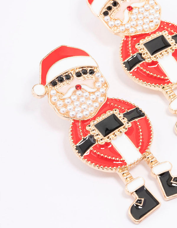 Gold Pearl Santa Drop Earrings