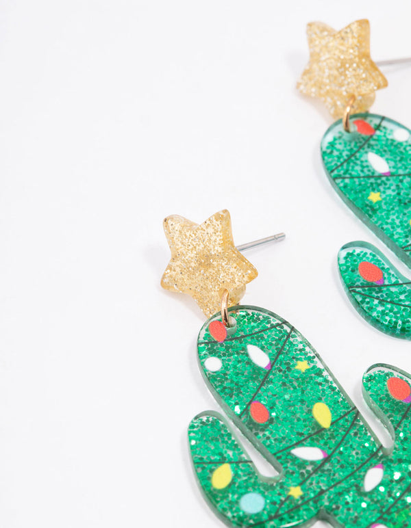 Glitter Cactus Drop Earrings