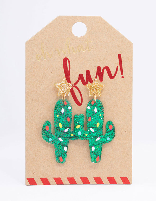 Glitter Cactus Drop Earrings