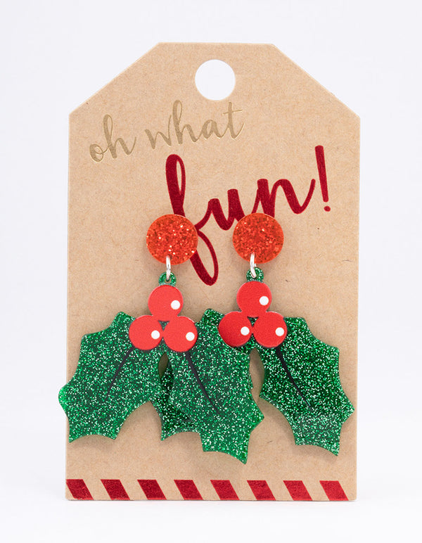 Glitter Holly Drop Earrings
