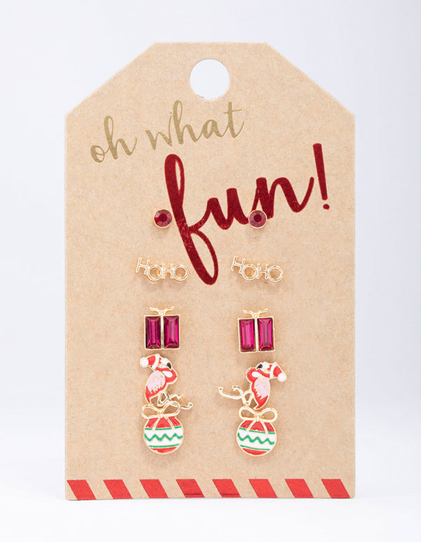 Christmas Flamingo Stud Earrings 5-Pack