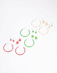 Green & Red Festive Earring 9-Pack - link has visual effect only