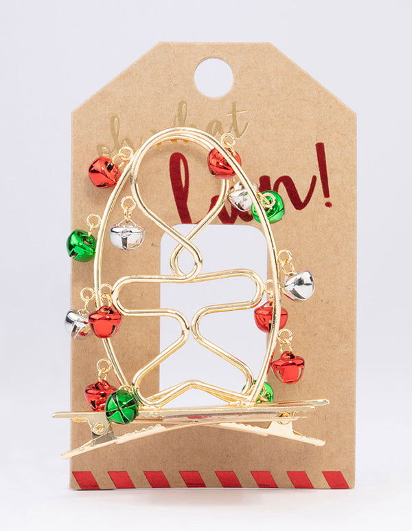 Gold Reindeer Bell Hair Clips