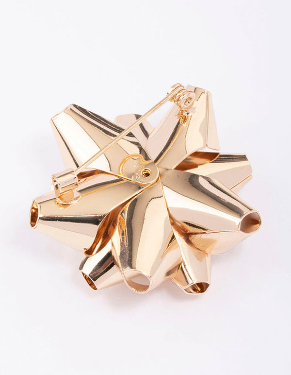 Gold Christmas Present Bow Brooch