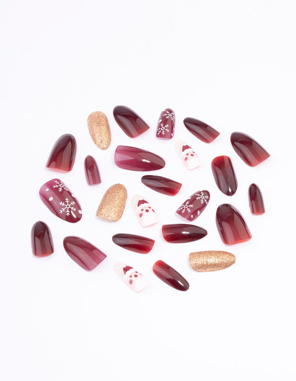 Red Glitter Snowflake & Santa Press On Nails