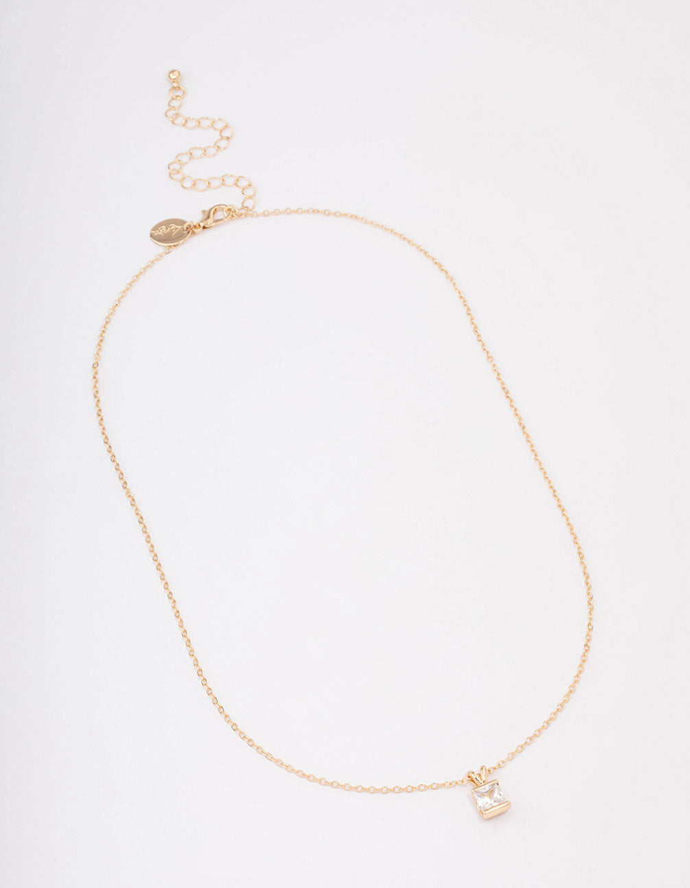 Gold Square Diamante Stone Short Necklace