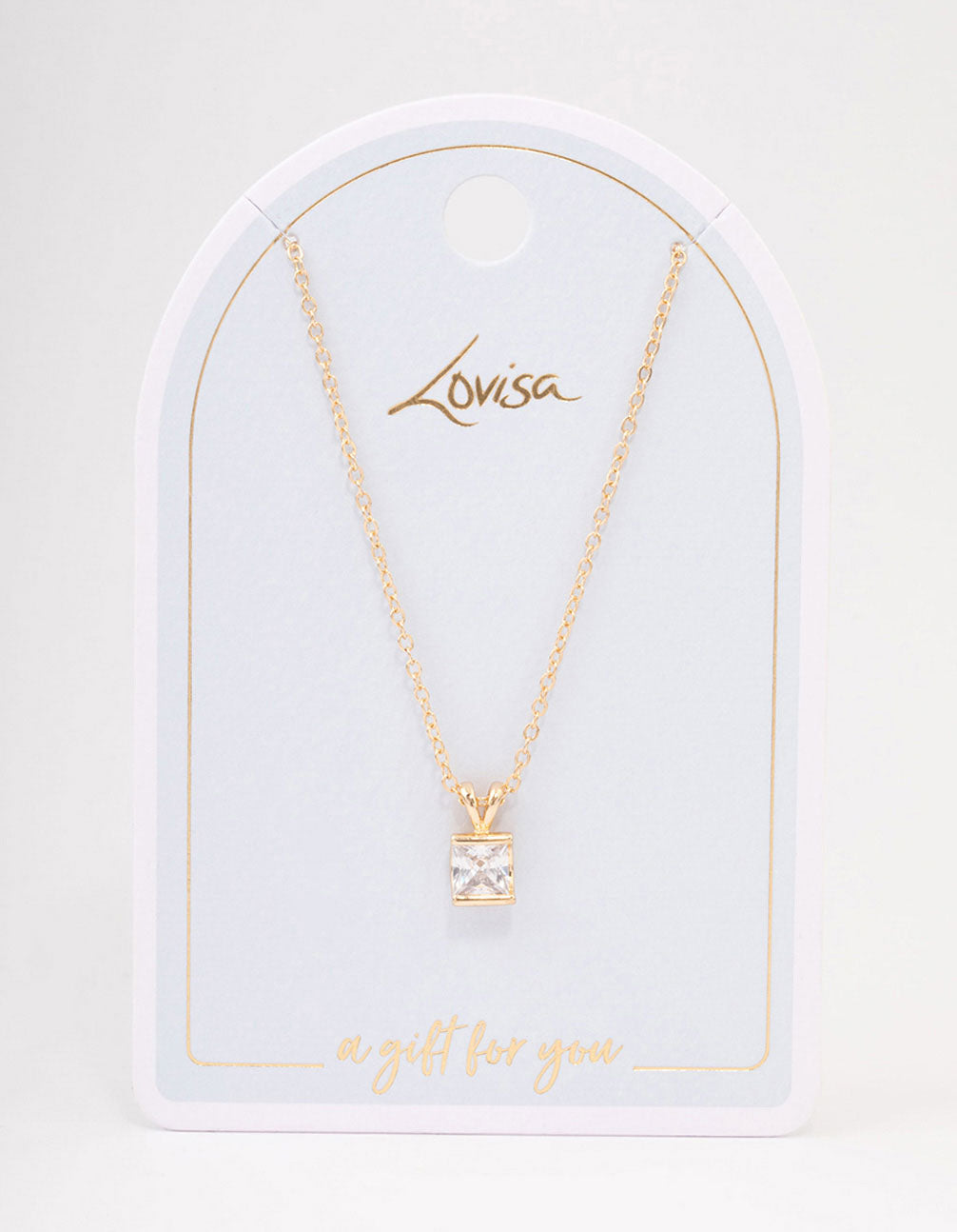 Gold Square Diamante Stone Short Necklace