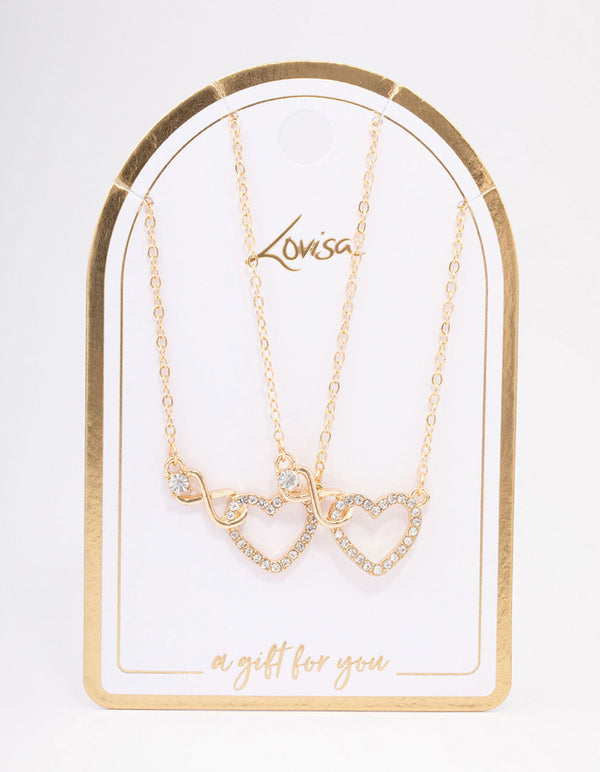 Gold Diamante Infinity & Heart Necklace Pack