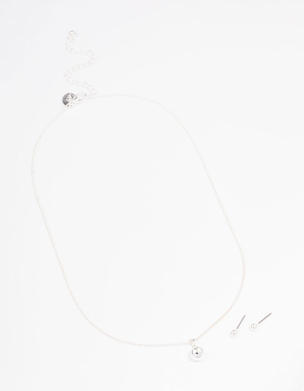 Silver Plain Ball Jewellery Set