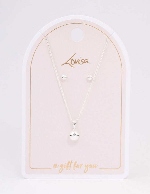 Silver Plain Ball Jewellery Set