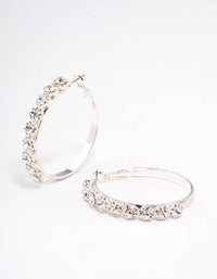 Silver Round Diamante Medium Hoop Earrings - link has visual effect only
