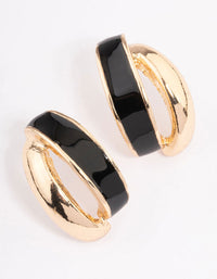 Black Cross Over Illusion Hoop Earrings - link has visual effect only